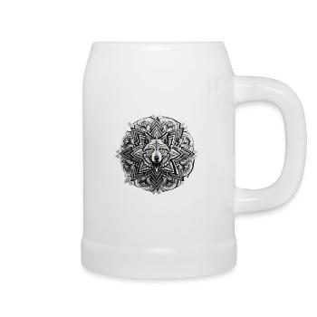 Wolf Mandala Indianer Design - Bierkrug - Weiß - Rechts