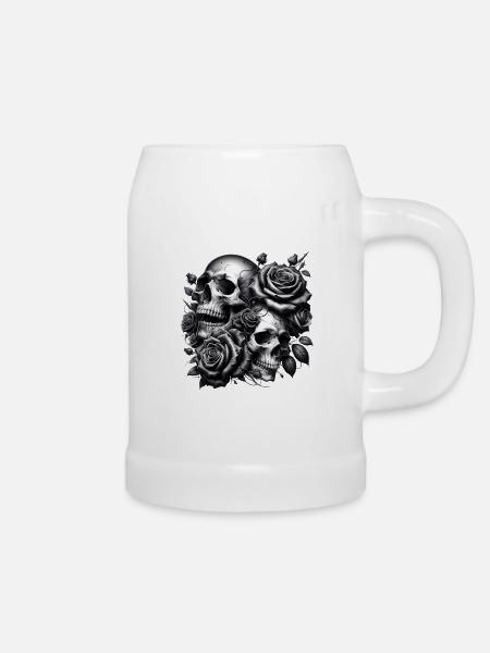 Skulls and Roses - Bierkrug - Weiß