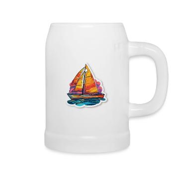 Voilier - illustration - Chope en céramique - blanc - Droite