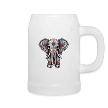 Elephant / Animal / Oriental / Flowers / Pattern - Beer Mug - white - Right