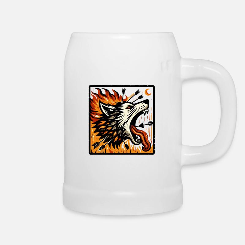 wolf with arrows - Beer Mug - white