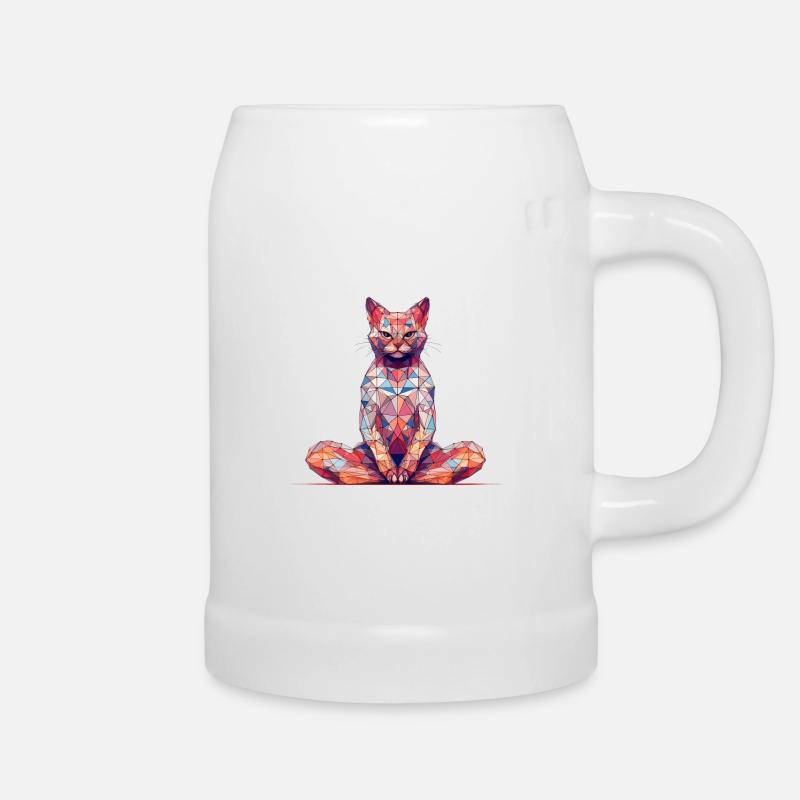 Multicolor Polygon Cat - Beer Mug - white