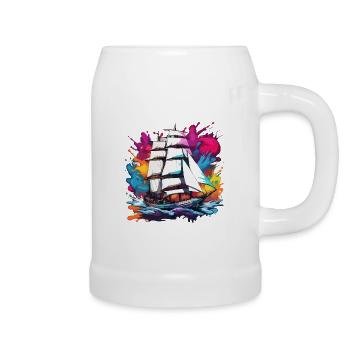 Bateau pirate / Bateau / Mer / Océan / Vagues - Chope en céramique - blanc - Droite