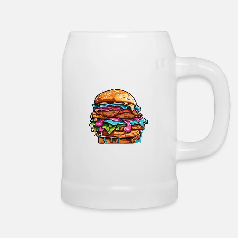 Burger / Fastfood / Essen / Brötchen / Rindfleisch - Bierkrug - Weiß