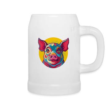 COCHON POP ART - Chope en céramique - blanc - Droite