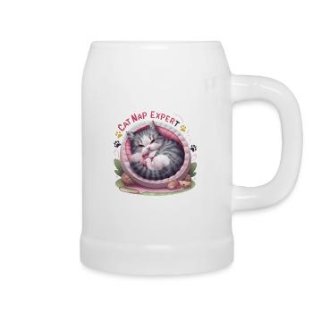 Cat Nap Expert - funny cat outfit! - Beer Mug - white - Right