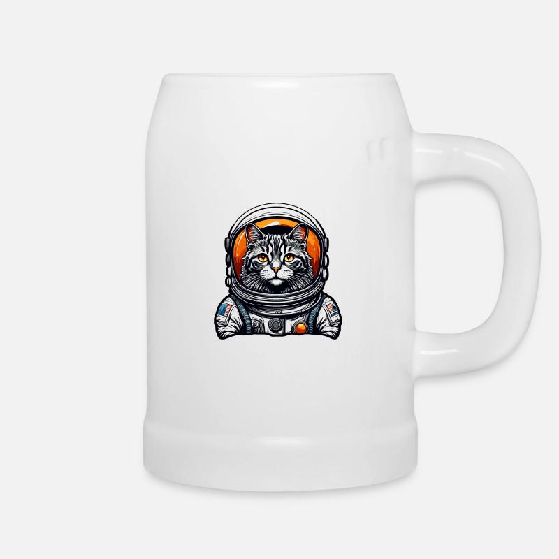 Astronaut / Space / Animal / Cat / Spaceship - Beer Mug - white