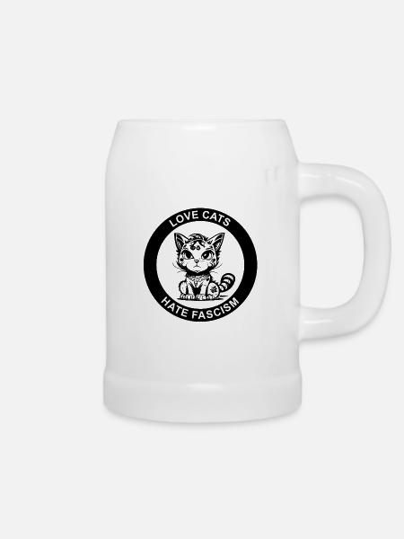 LOVE CATS HATE FASCISM - Bierkrug - Weiß