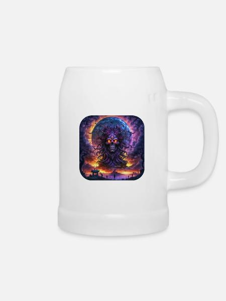 Grinsender Totenkopf im Universum - Bierkrug - Weiß
