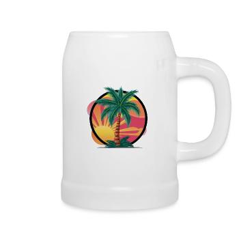 Tropische Palme bei Sonnenuntergang – Urlaubsmotiv - Bierkrug - Weiß - Rechts