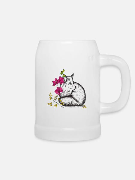 Fuchs mit Blumen - Bierkrug - Weiß