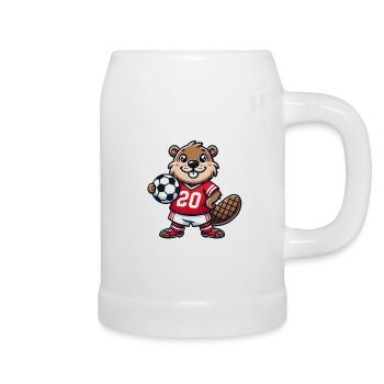 Cheerful Beaver Soccer Mascot Design - Beer Mug - white - Right