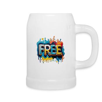 Freei, Libre, Liberté - Chope en céramique - blanc - Droite