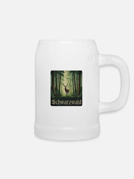 Schwarzwald mit Hirsch - Bierkrug - Weiß