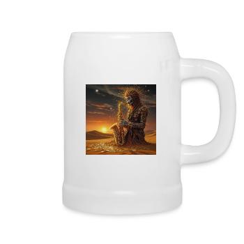 Mystical skeleton playing saxophone in the desert - Beer Mug - white - Right