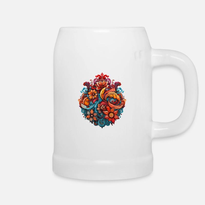 Blumenornament - Bierkrug - Weiß