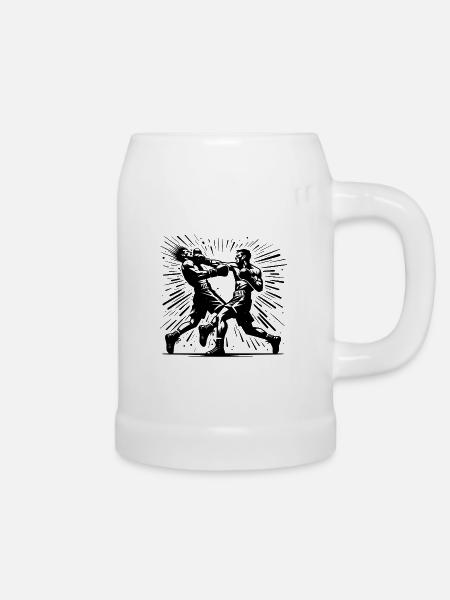 Retro Boxkampf Action Der entscheidende Punch - Bierkrug - Weiß