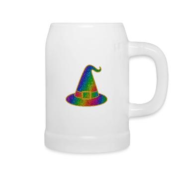 Halloween arc-en-ciel paillettes chapeau de sorcière - Chope en céramique - blanc - Droite