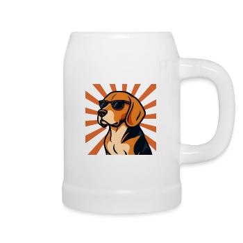Beagle Hund mit Retro Sonnenbrille - Bierkrug - Weiß - Rechts