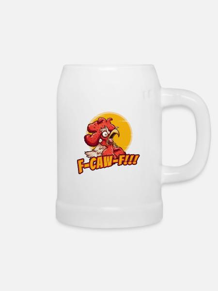 Wütender Hahn kräht f-caw-f - Bierkrug - Weiß