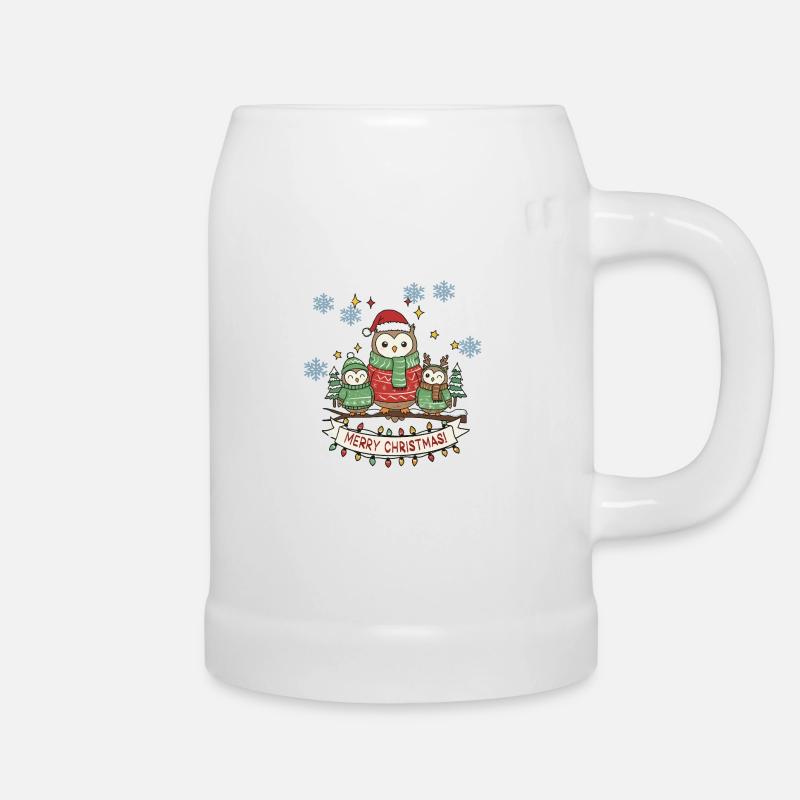 Winter Eulen Trio Weihnachten - Bierkrug - Weiß