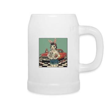 Häsin Racer Pinup Retro Auto - Bierkrug - Weiß - Rechts