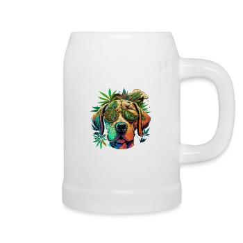 Chien coloré avec des lunettes de soleil et du cannabis - Chope en céramique - blanc - Droite