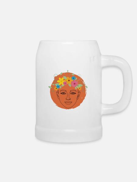 Frau mit Blütenkranz, naturverbunden - Bierkrug - Weiß