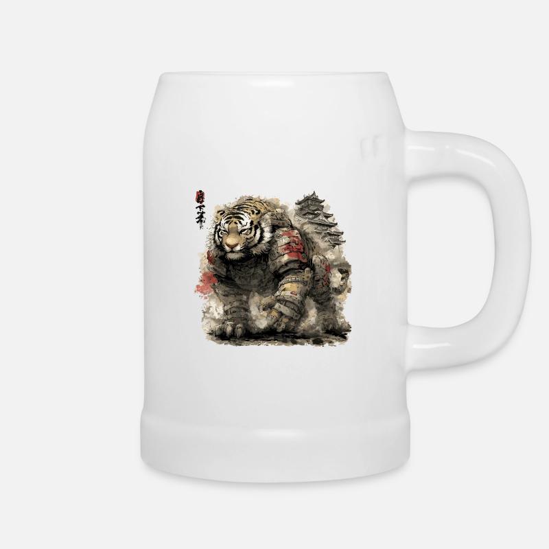 Tiger Samurai Armor in front of castle - Beer Mug - white