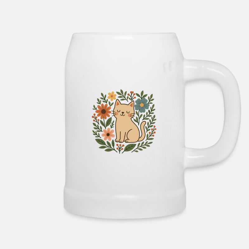Chat fleuri parmi les fleurs - Chope en céramique - blanc