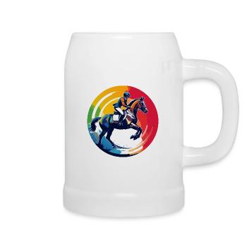 Regenbogen Springpferd Pferd Springreiten Motiv - Bierkrug - Weiß - Rechts