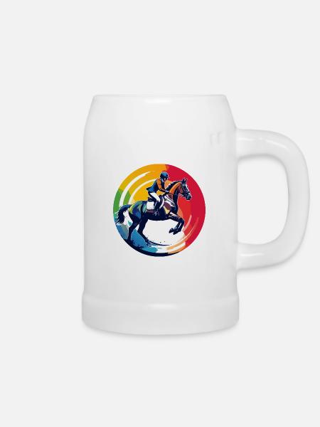 Regenbogen Springpferd Pferd Springreiten Motiv - Bierkrug - Weiß