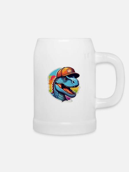 Dinosaurier-Regenbogenkappe - Bierkrug - Weiß