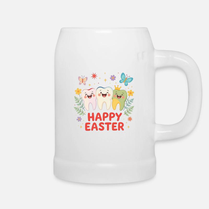 Happy Easter Teeth – Cute Cartoon T-Shirt - Beer Mug - white