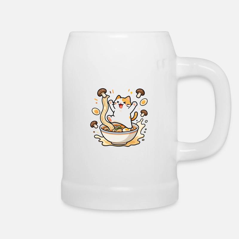 Happy Ramen Cat - Beer Mug - white