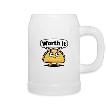 Ausdrucksstarke Taco-Katze – sogar "Worth It" - Bierkrug - Weiß - Rechts