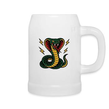 Fierce Cobra with Tattoo Style Lightning Bolts - Beer Mug - white - Right