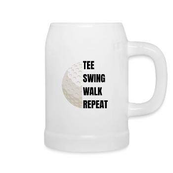 Tee Swing Walk Repeat - Golf slogan - Beer Mug - white - Right