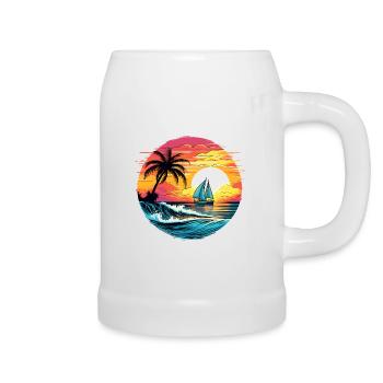 Sailboat, Sailing, Sunset, Sea, Palm trees - Beer Mug - white - Right
