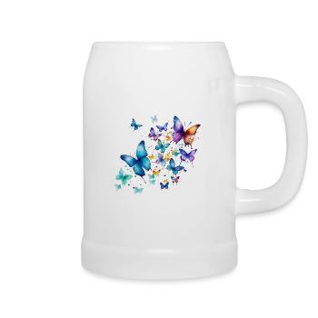 Papillons Coloré Coloré Belle Art Nature - Chope en céramique - blanc - Droite