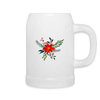 Poinsettia Watercolor Christmas Flower Bouquet - Beer Mug - white - Right