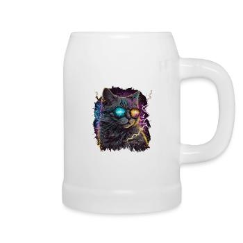 Vaperwave Thunder Storm Cat - Beer Mug - white - Right