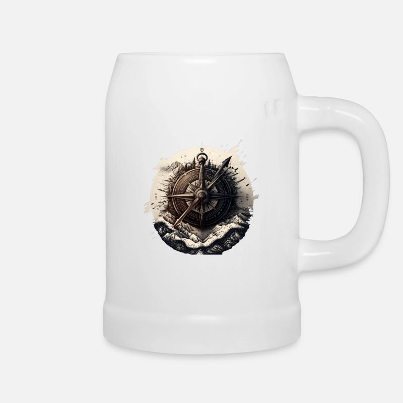 Stay on course: nautical compass for seafaring - Beer Mug - white
