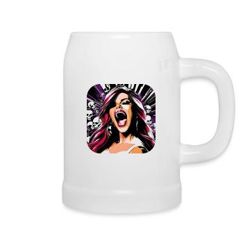 Cool screaming girl in pink black skulls - Beer Mug - white - Right