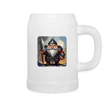 Kleiner grummliger Zwerg Krieger Kobold Wichtel - Bierkrug - Weiß - Rechts