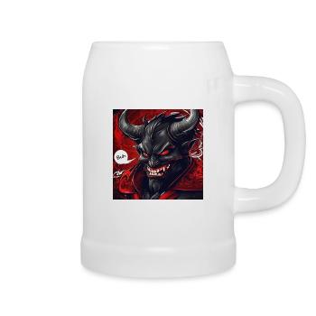 Evil grinning horror devil says boo - Beer Mug - white - Right