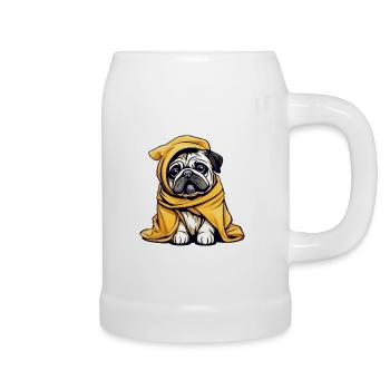 Mignon petit carlin en peignoir - Chope en céramique - blanc - Droite