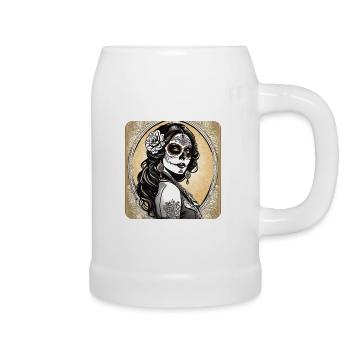 Dia de los Muertos Woman with Flowers - Beer Mug - white - Right