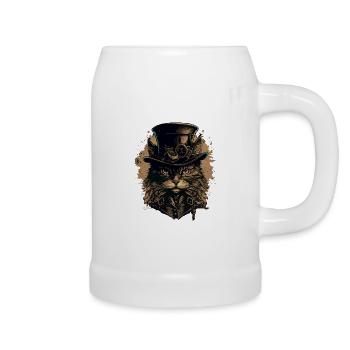 Steampunk Katze - Bierkrug - Weiß - Rechts