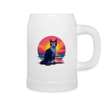 Katze am Strand - Bierkrug - Weiß - Rechts